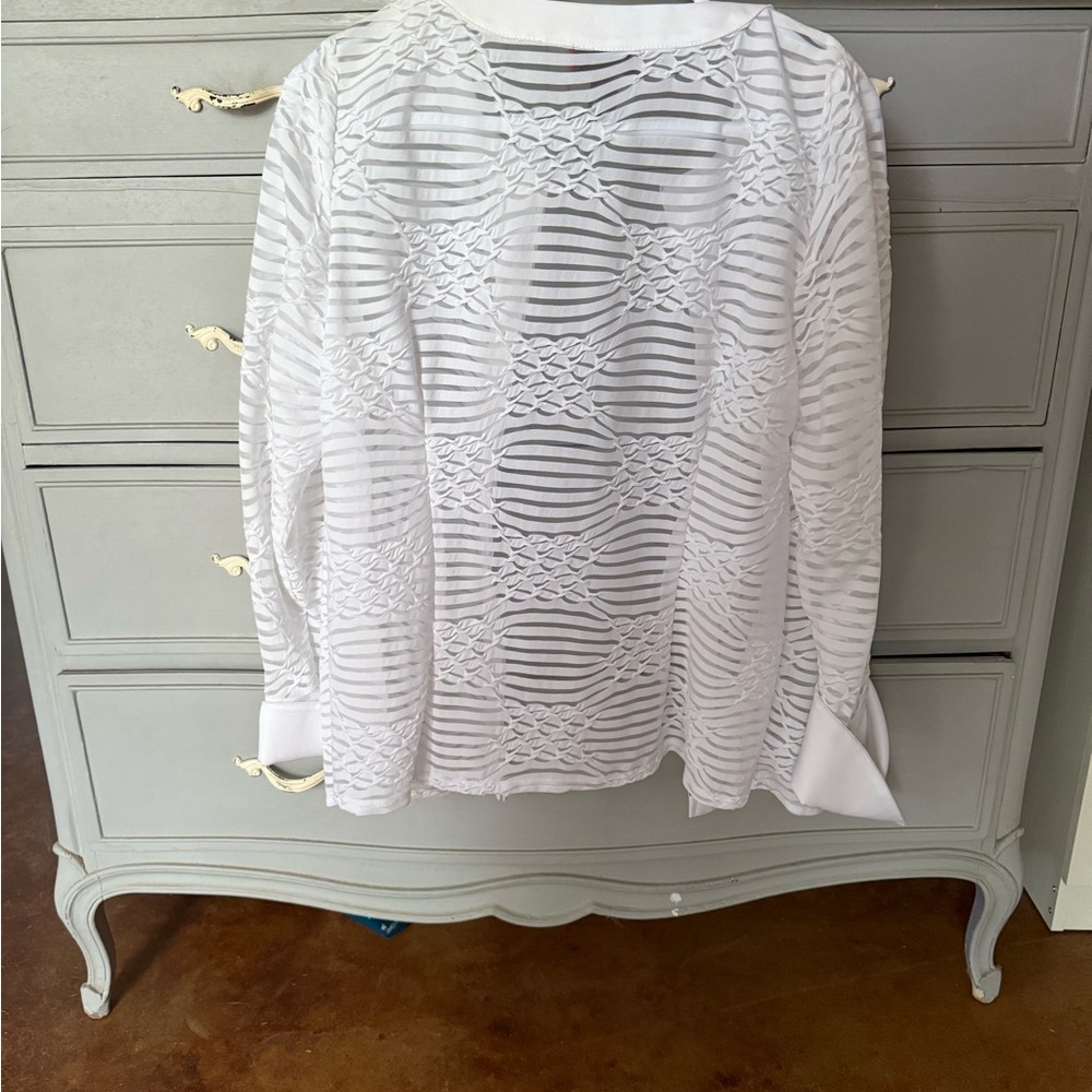 White dress-up duo. Tank and see-through over-jacket. Rhinestones on the cuffs. - Picture 6 of 14